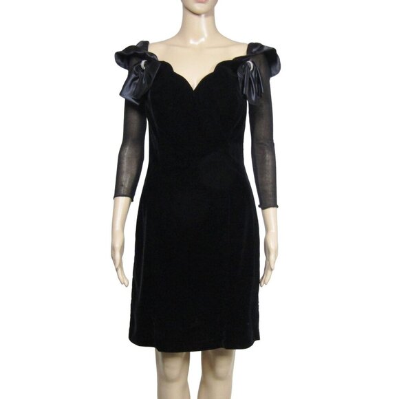 VTG Black VELVET Bow Party WHIMSIGOTH Climax Okada Prom Witchy Fairy Dress S - Picture 1 of 11